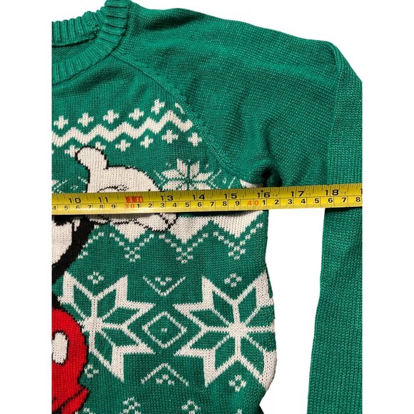 Disney Mickey Mouse Christmas Sweater Green White Fair Isle Print XS - Picture 4 of 6
